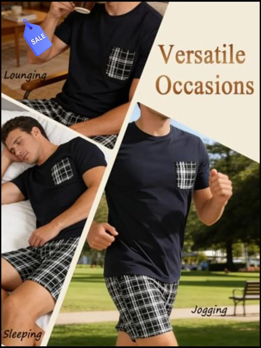 Men's Pajama Set Short Sleeve Plaid PJ Bottoms 2-Piece Loungewear